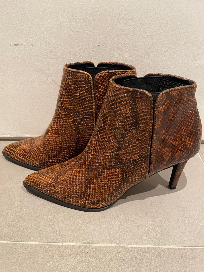 Vero Moda snake skin brown bootie Women s Fashion Footwear Boots on Carousell