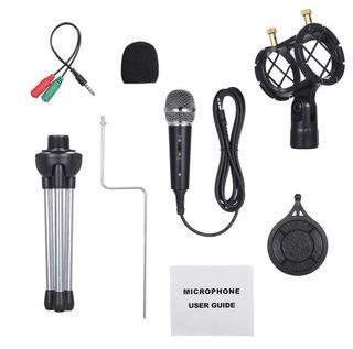 Wired Condenser Microphone Audio 3.5mm Studio Mic KTV Karaoke Mic W/ Stand