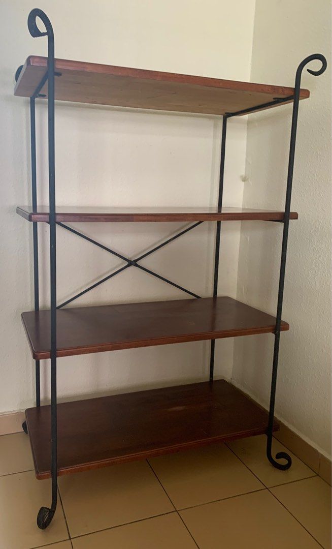 Wrought Iron Wooden Shelving Unit, Furniture & Home Living, Furniture
