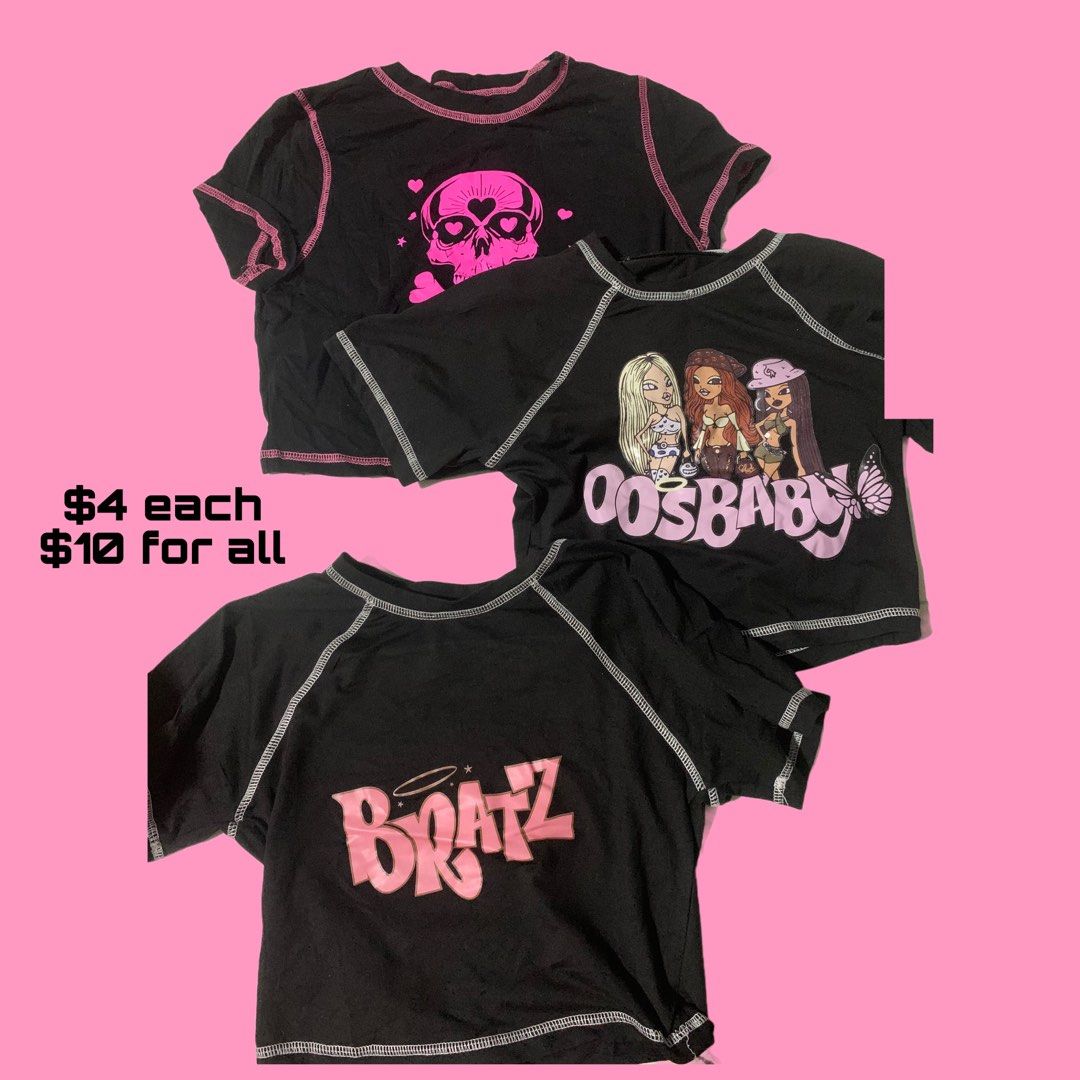 Vintage Girls T-shirt Y2k Cute BRATZ Print Crop Tops T-shirts
