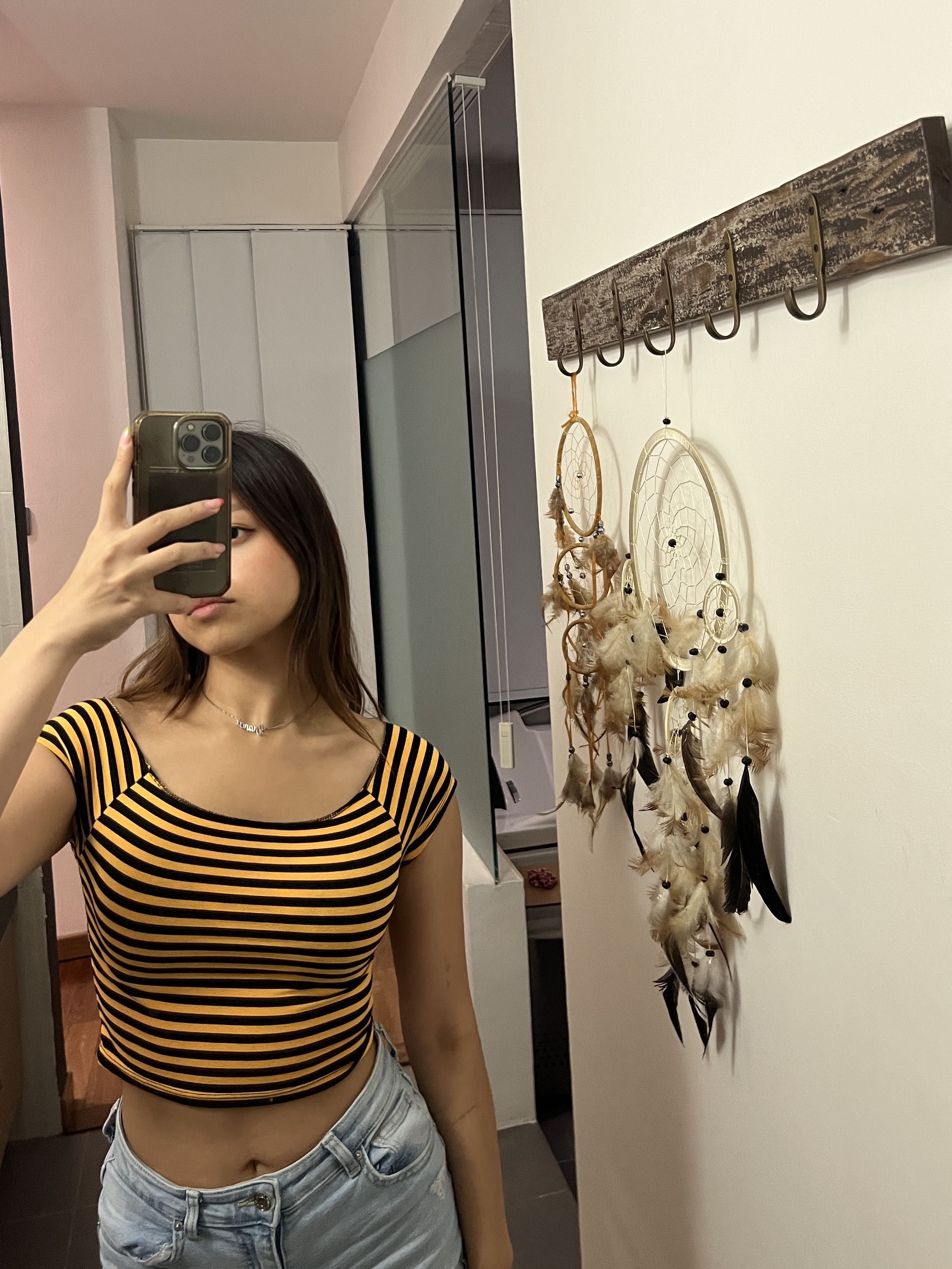 Black and yellow striped crop shop top