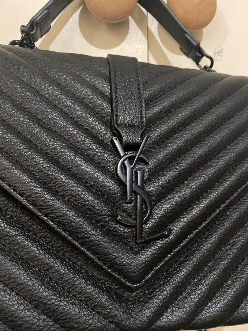 YSL Saint Laurent College Large Quilted Black Leather V-Flap Shoulder Bag