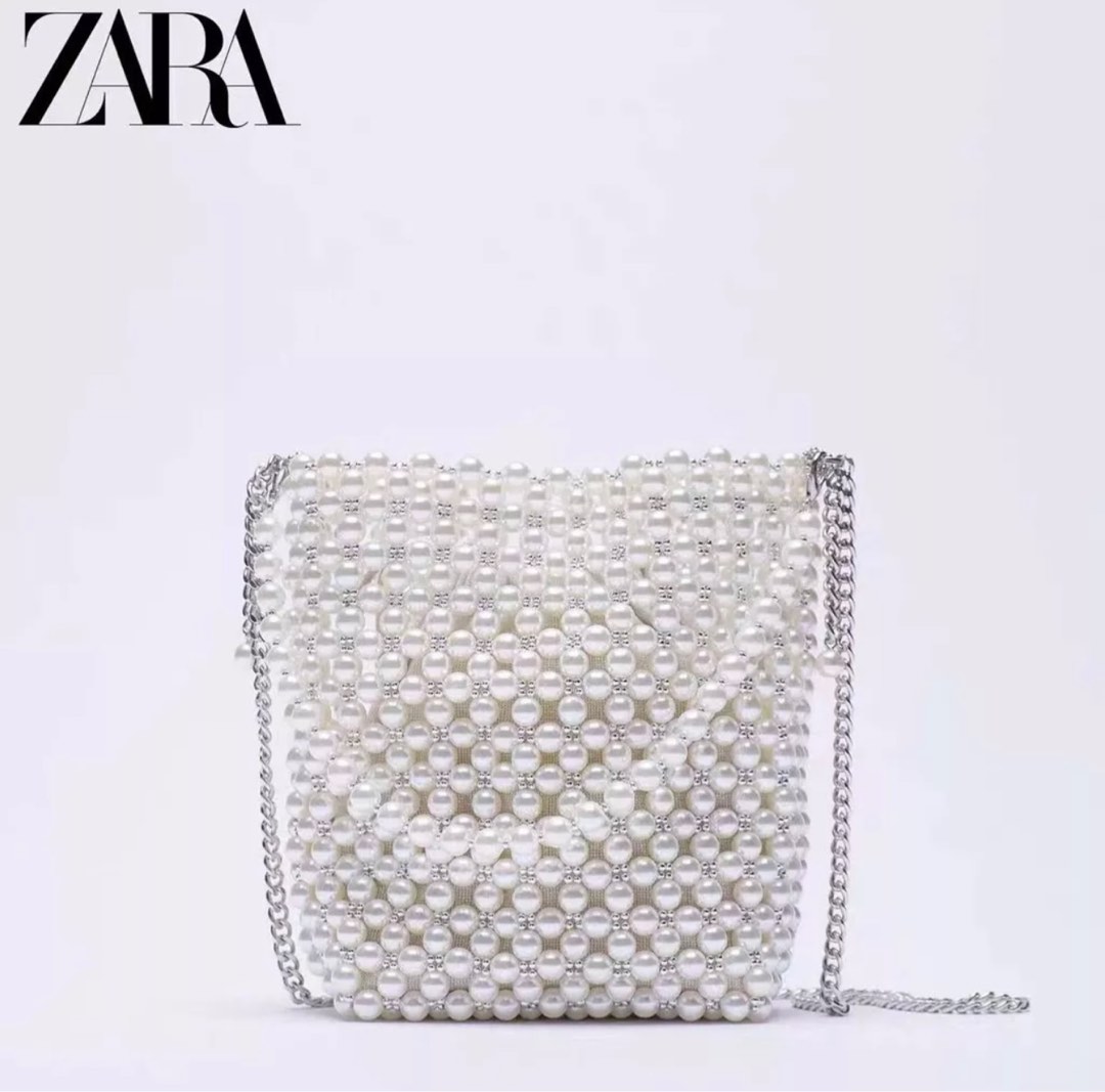 Zara pearl bead clearance mini bucket bag