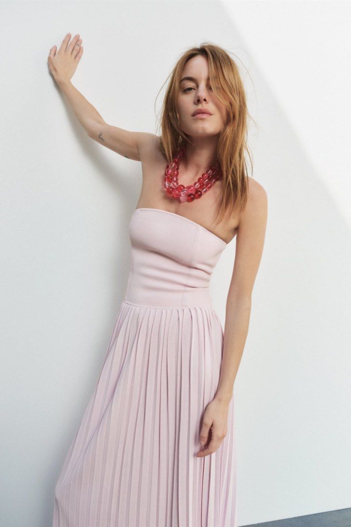 zara pleated dress pink Zara Pleated Slip Dress L