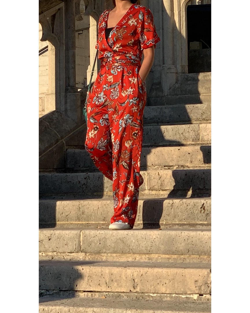 Zara printed jumpsuit dress discount