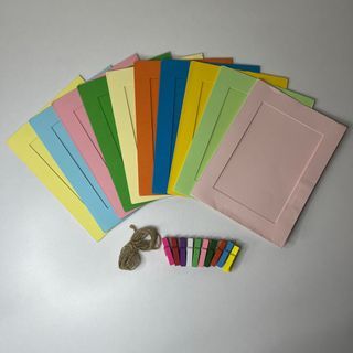 10Pcs Rainbow Paper Frame with Clips DIY Kraft Paper Picture Frame Hanging Wall Photos Album Home Decor