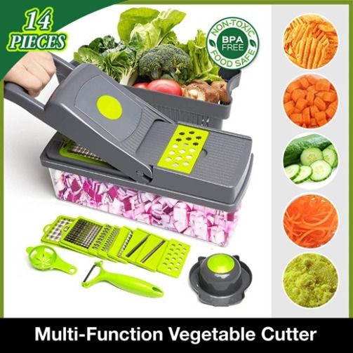 14Pcs Vegetable Cutter Multifunctional Mandoline Slicer Fruit Potato Peeler  Carrot Grater Kitchen Accessories Basket Slicer Tool