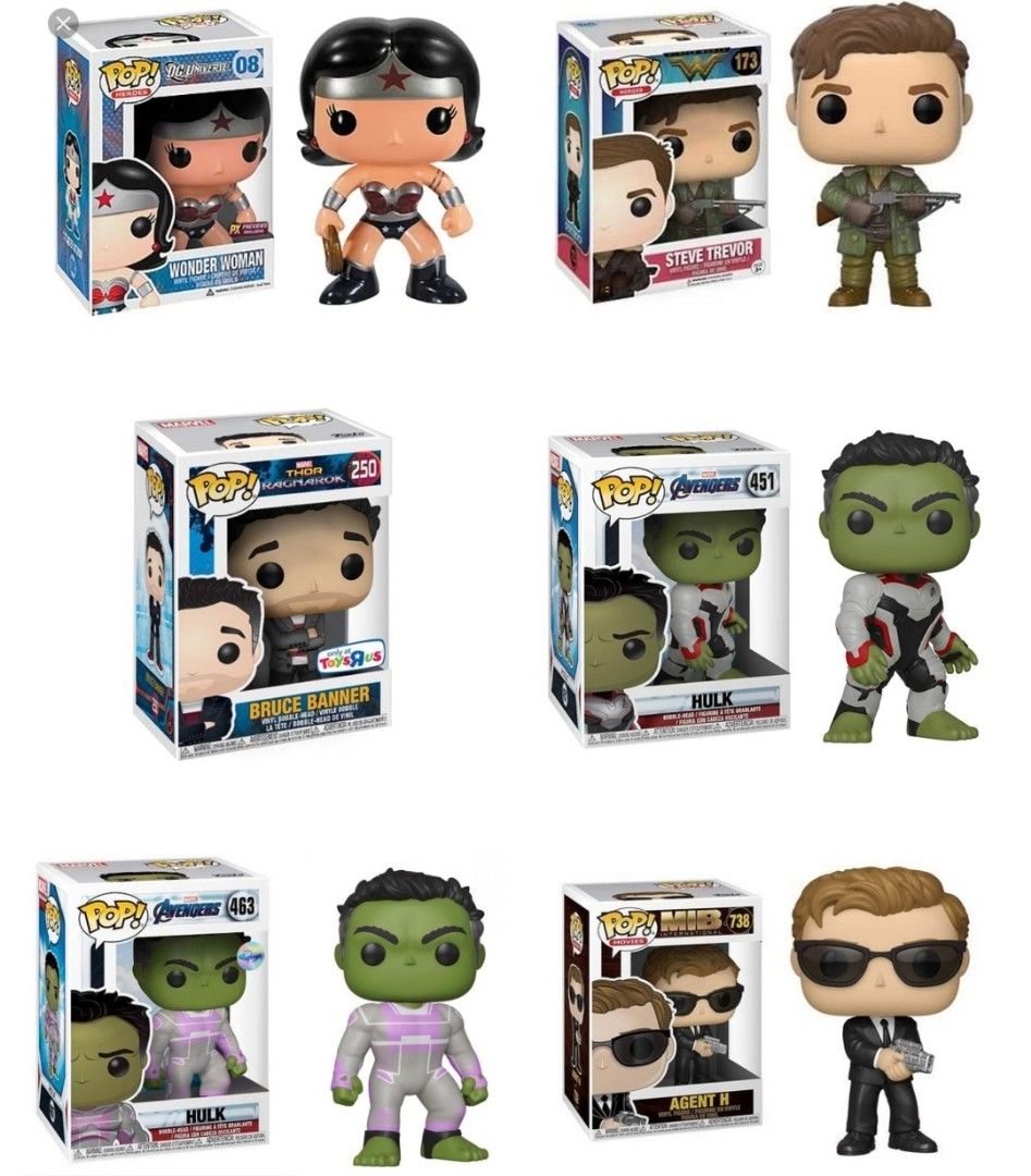 5 Funko Pop Wonder Woman Hulk MIB Men In Black International Marvel DC Steve Trevor