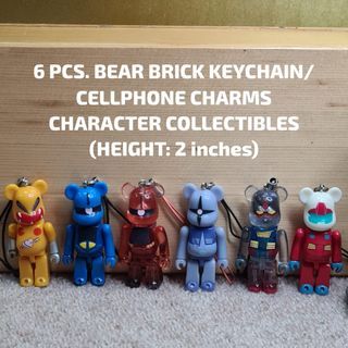 6 PCS. BEAR BRICK KEYCHAIN/CELLPHONE CHARMS CHARACTER COLLECTIBLES (HEIGHT: 2 inches)