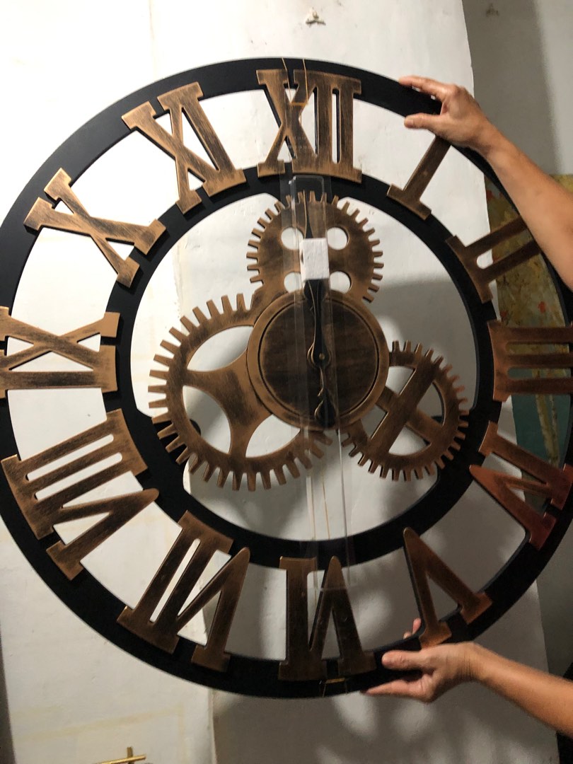 80cm large wooden wall clock modern industrial on Carousell