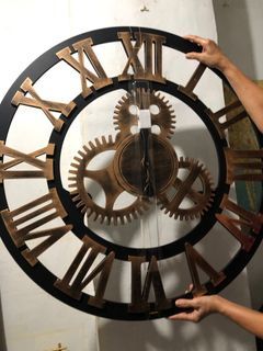 80cm large wooden wall clock modern industrial