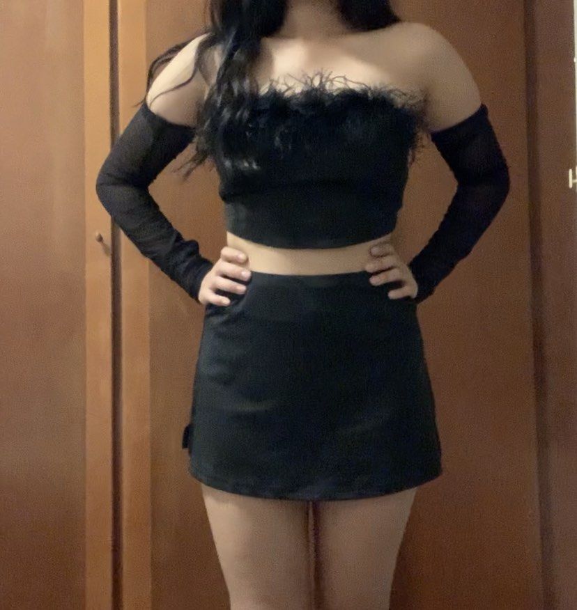 Black Furry Tube Top w sleeves