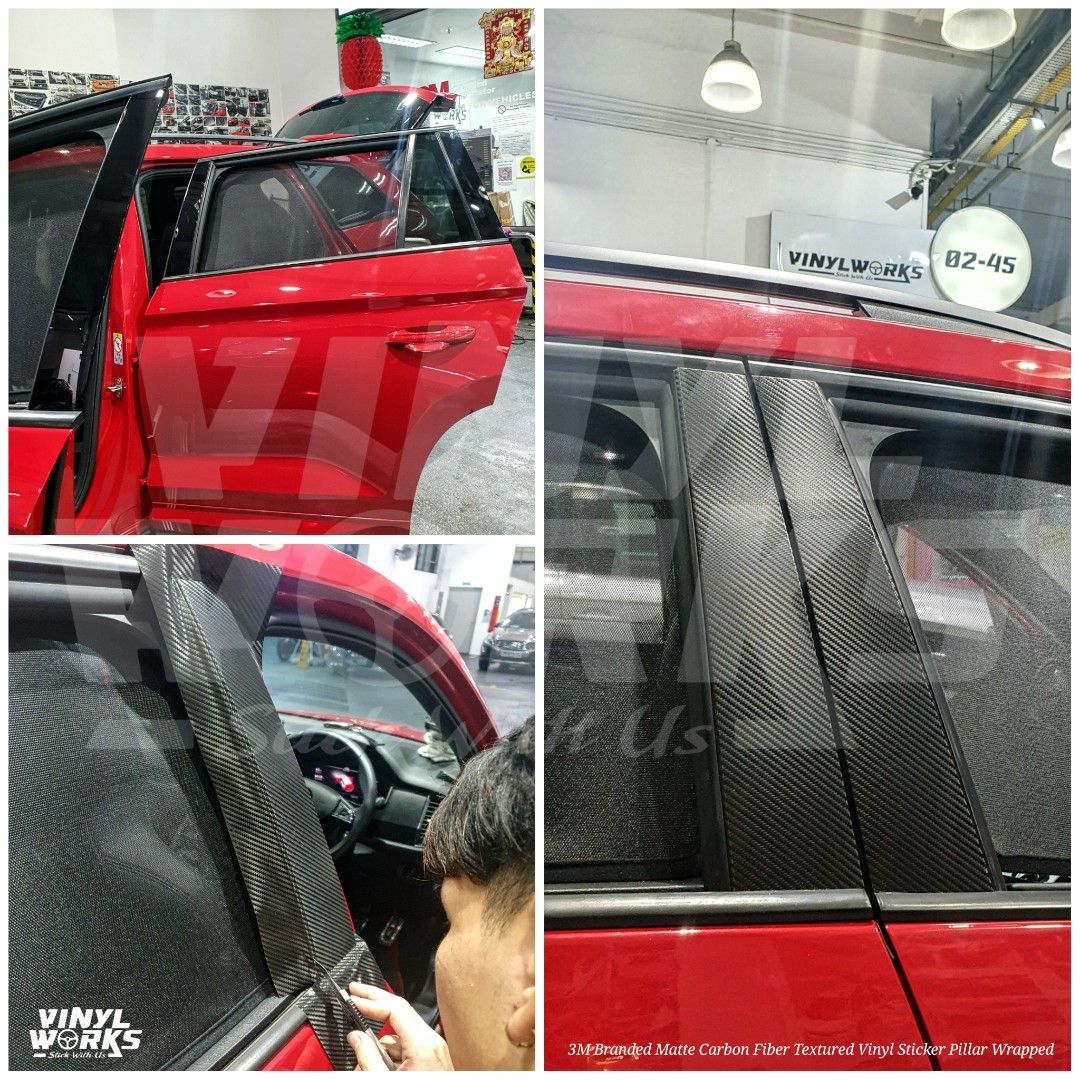 Car Door Pillar Wrap Matte Carbon Fiber Textured Sticker, Car