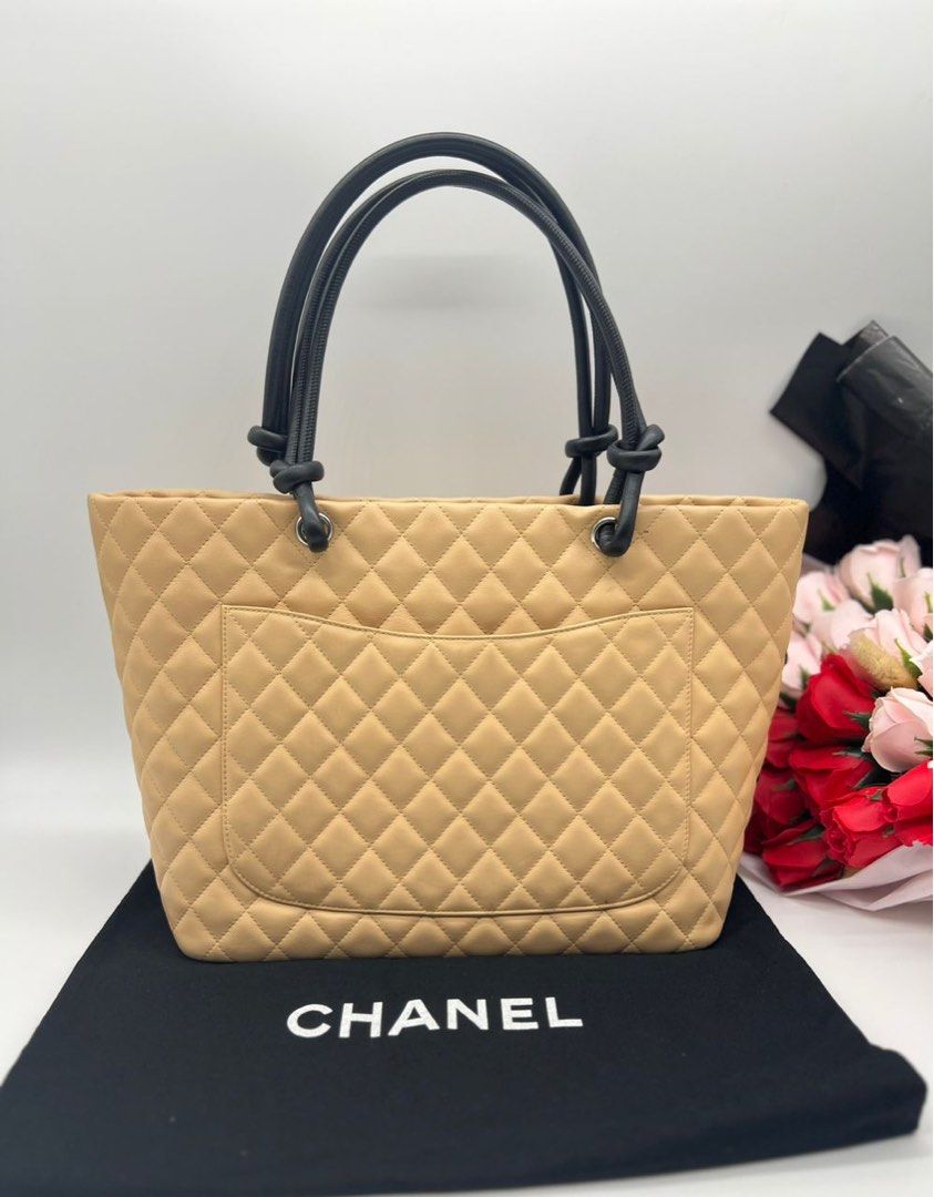 Chanel 2018 Camelia Printed Deauville Medium Bag Black Beige