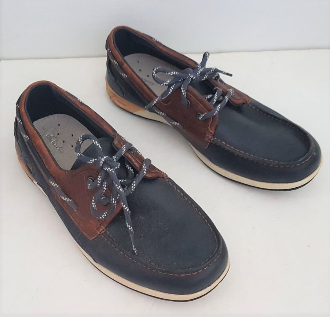 Clarks Designer Boat Shoes US 8 UK 7 EU 41 Loafers Moccasin Slip On Shoes Blue and Brown England Soft Leather Footwear Original Clarks