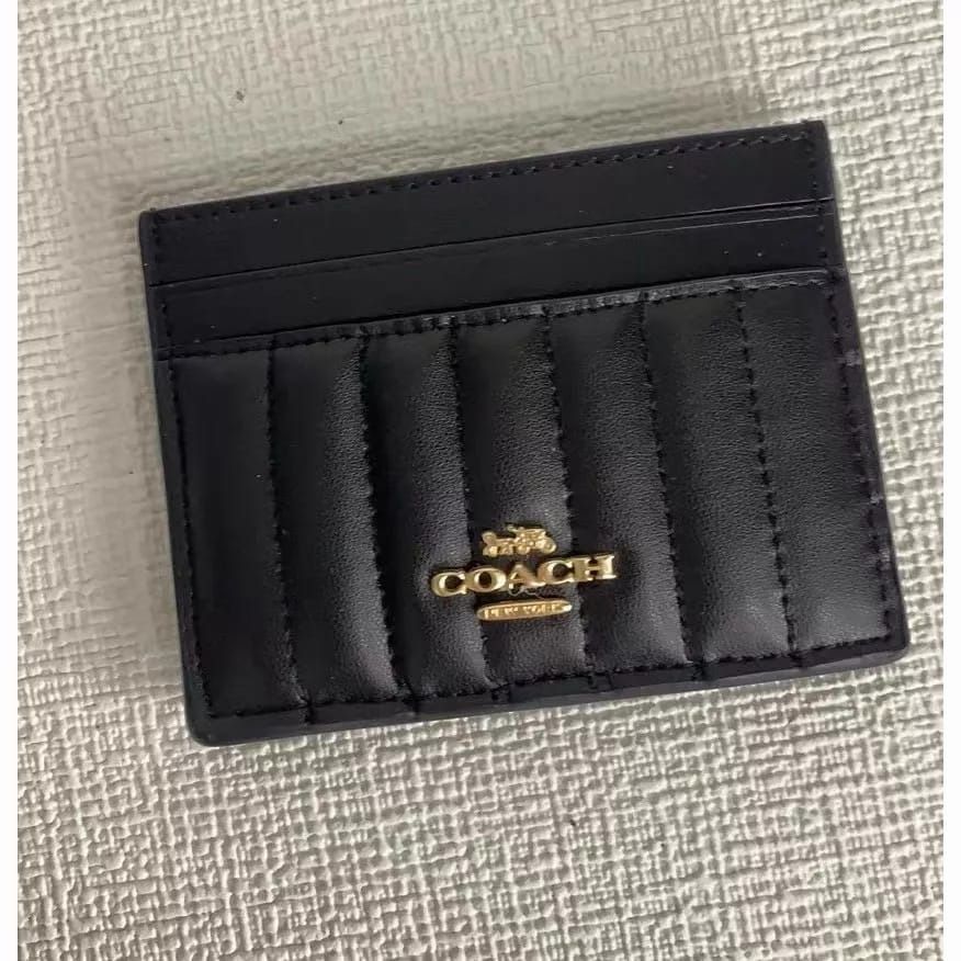 Coach Card Case With Linear Quilting Women Card Holder Wallet Purse