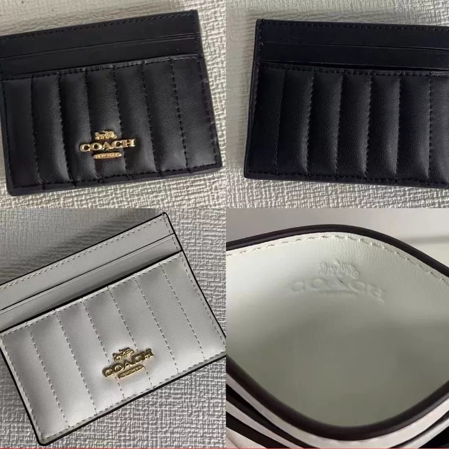 Coach Card Case With Linear Quilting Women Card Holder Wallet Purse