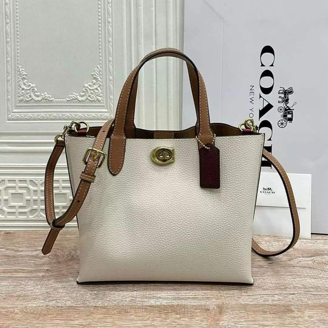 COACH Willow 24 Beige Colorblock Gold Tone Leather Tote Bag