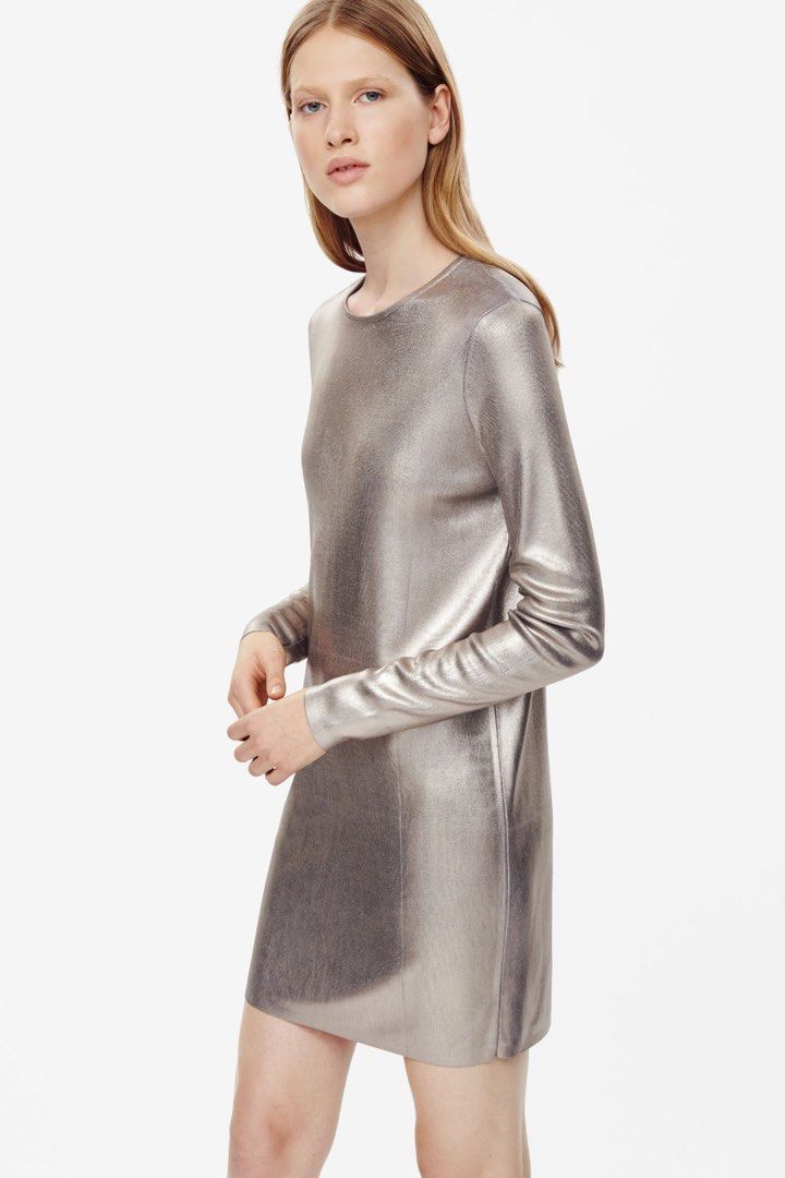 COS Metallic Coated Knit Dress Bronze Women s Fashion Dresses