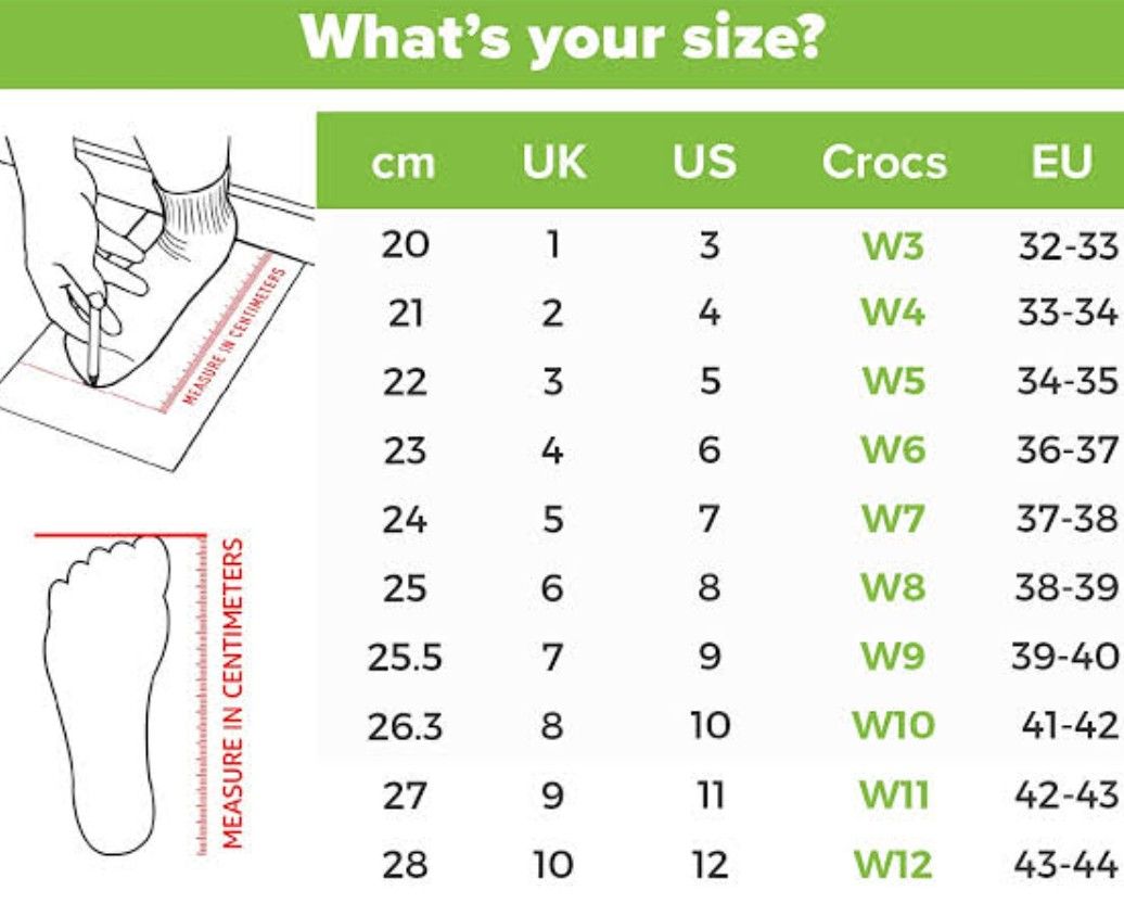 Crocs slippers outlet size chart