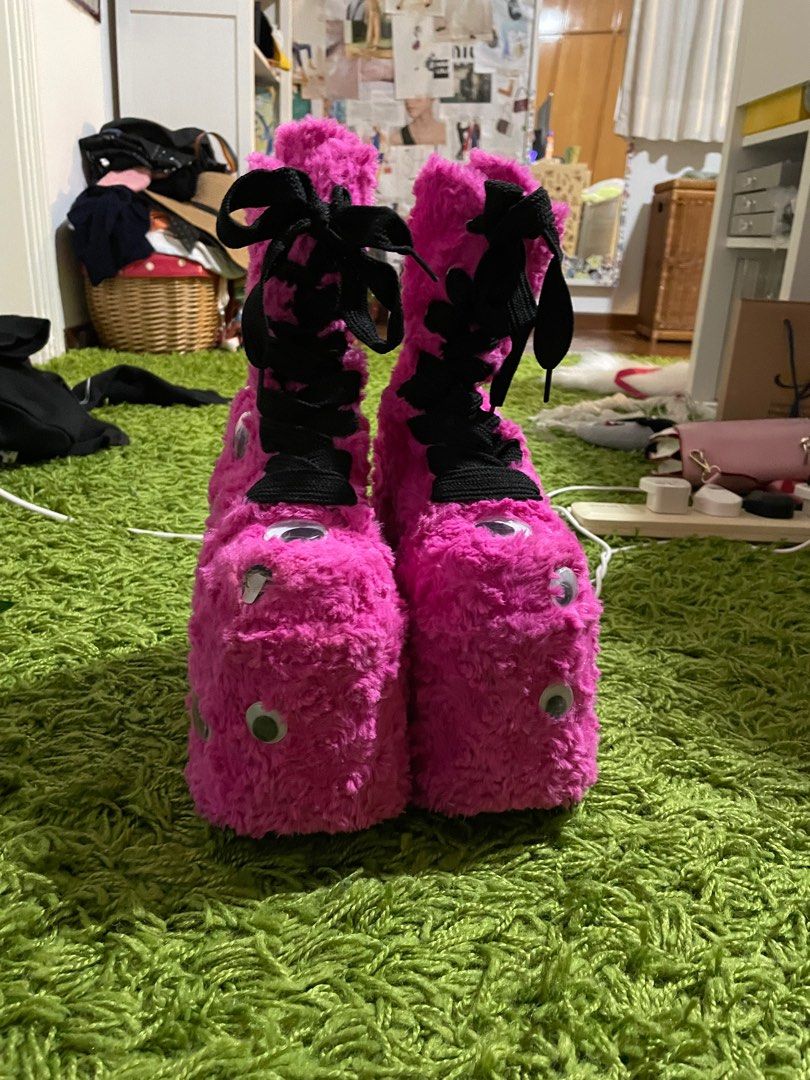 Demonia Slay206 pink googly eye boots Women s Fashion Footwear