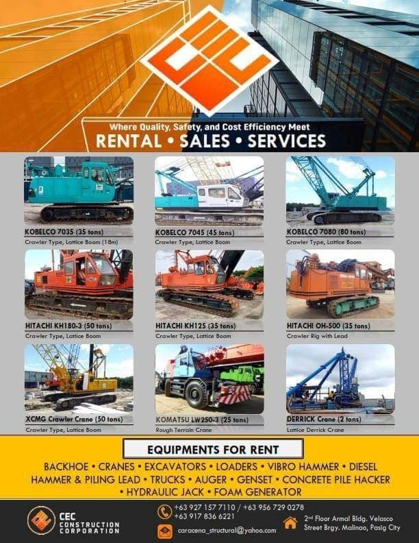 Equipment for Rents Tractor Head Mini dump truck Boom Truck Genset Pile ...