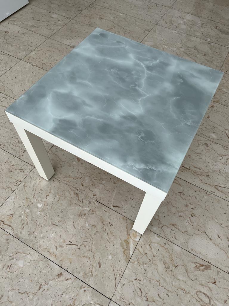 Ikea side table white 55x55 cms with glass, Furniture & Home Living, Furniture, Tables & Sets on