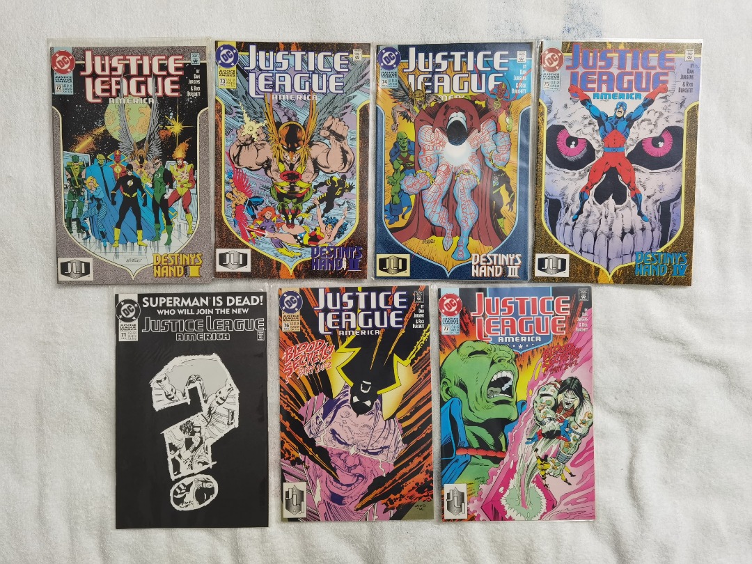 JUSTICE LEAGUE AMERICA. 1987. issue 71-77. Destiny's Hand & Blood  Secrets, Hobbies & Toys, Books & Magazines, Comics & Manga on Carousell