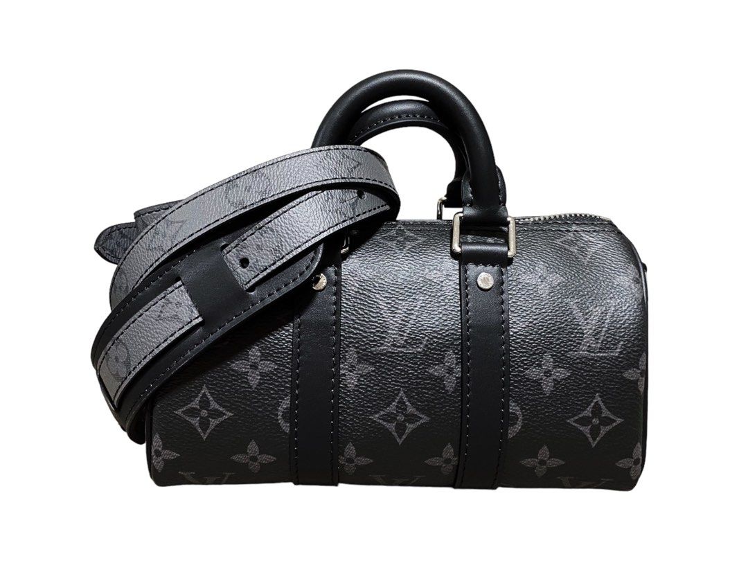 LV LV Unisex Keepall XS Monogram Coated Canvas Black Matte Leather in 2023
