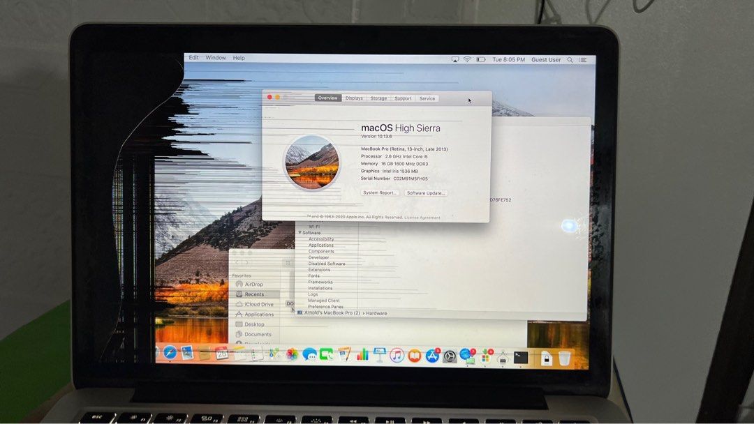 MAC APPLE LAPTOP (Category: Laptops & Notebooks) located in Manila. Submitted by stringkits (Listing ID 1245166643, Image 2). Description: LCD SCREEN PROBLEM SEE ACTUAL PHOTO NEED LCD SCREEN REPLACEMENT BATTERY IS GOOD STILL CHARGING COMES WITH CHARGER ALL ORIGINAL NEVER BEEN OPENED INTERNAL KEYBOARD KEYS STILL INTACT NO BOX WITH FREE LAPTOP BAG TAKE IT AS IS Ship from CEBU MNL pick up is OK. Ortigas area. .