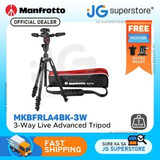 Manfrotto Befree Live Advanced 3-Section Quick Set up Tripod and 3-Way Fluid Head with 2kg Load Capacity & Rubberized Grips for Photography | MKBFRLA4BK-3W | JG Superstore