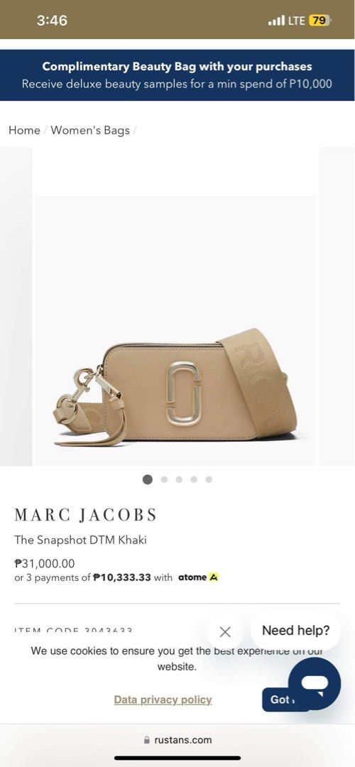 Marc Jacobs Snapshot DTM Khaki, Luxury, Bags & Wallets on Carousell