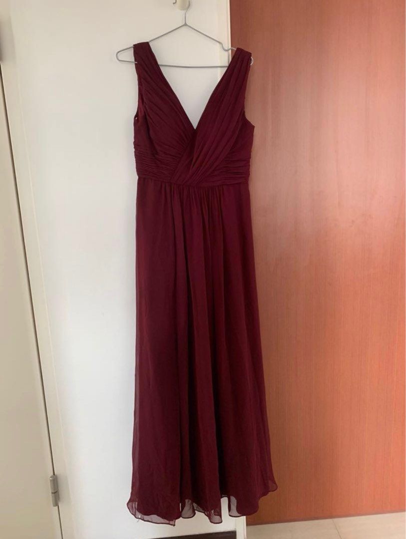 Maroon Ruched A line Chiffon Gown Women s Fashion Dresses Sets