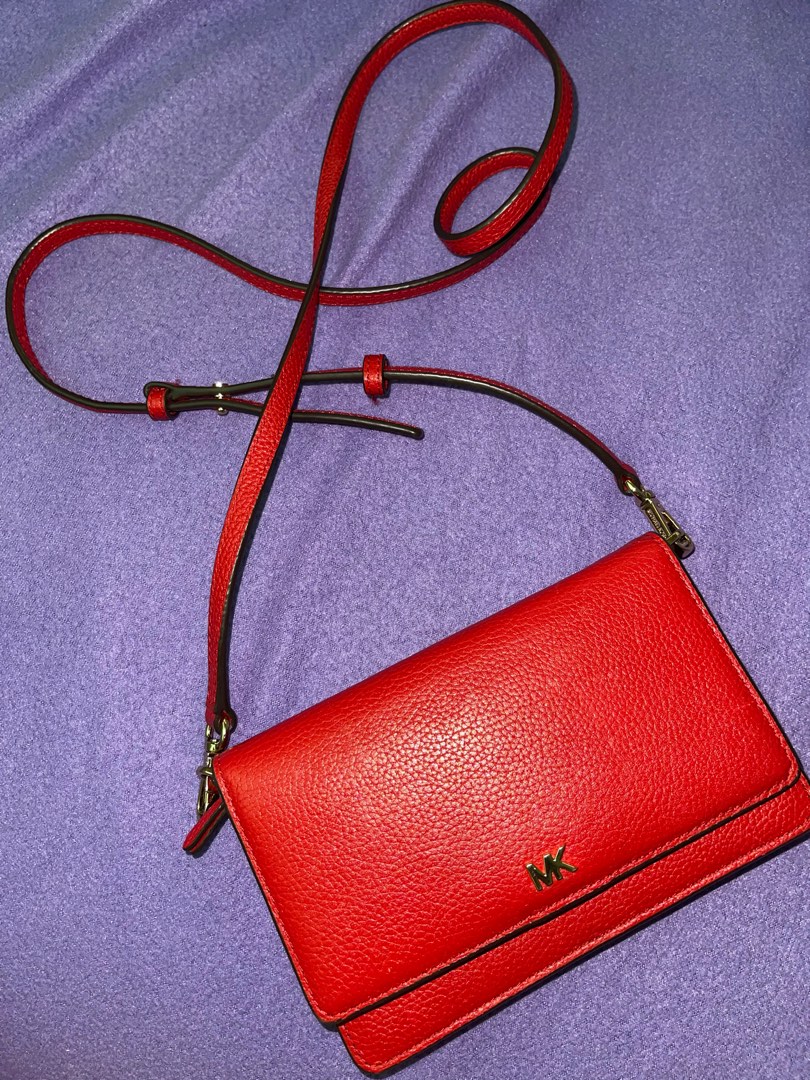 Michael Michael Kors Mott Pebble Leather Phone Crossbody Wallet Bag Bright Red On Carousell