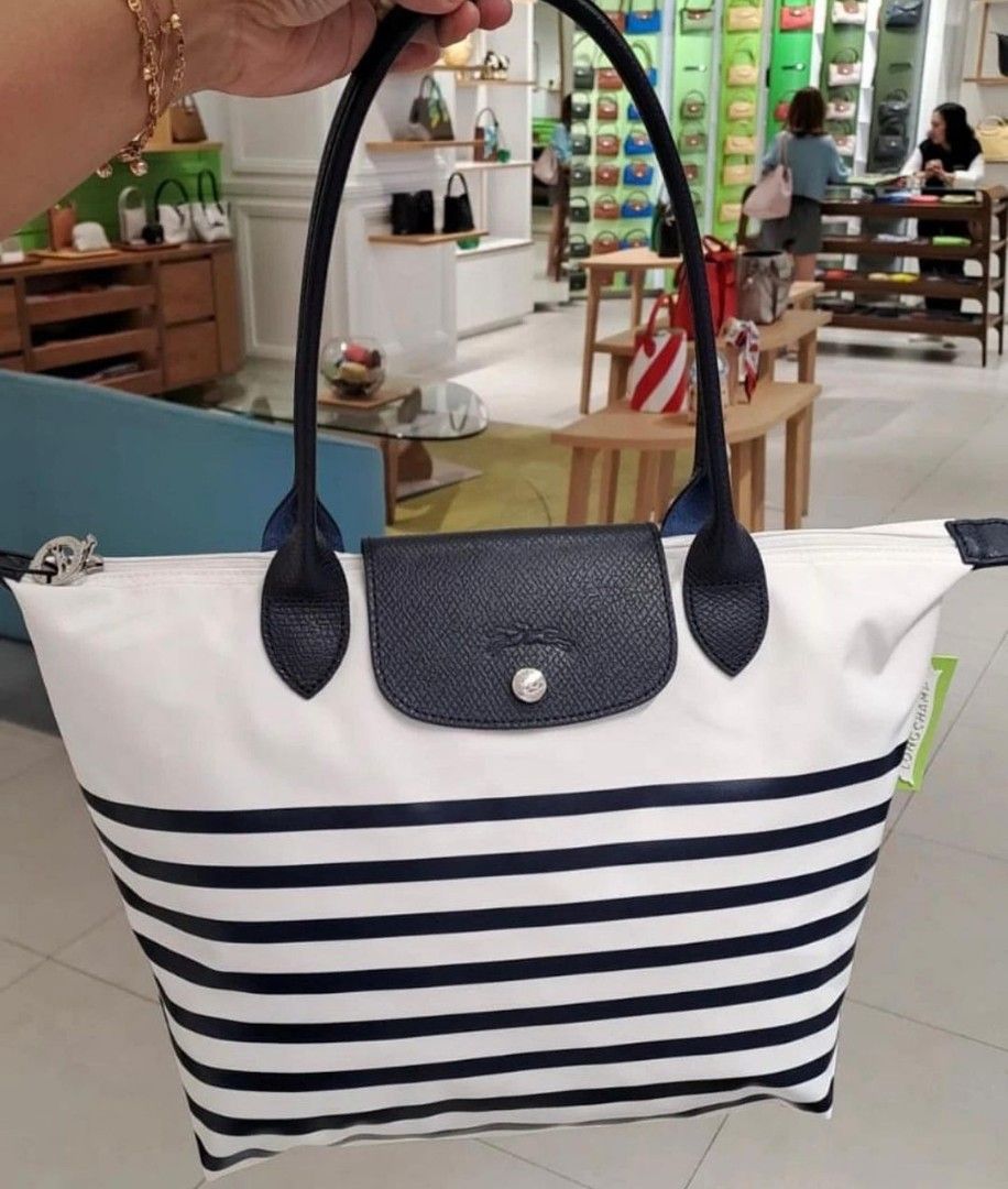 Le Pliage Collection M Tote bag Navy/White - Canvas (L2605HDF165