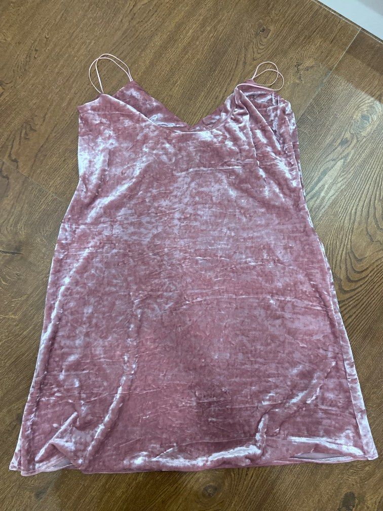 Pink velvet spaghetti strap dress Women s Fashion Dresses Sets