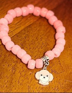 Rose quartz beaded dog charm bracelet