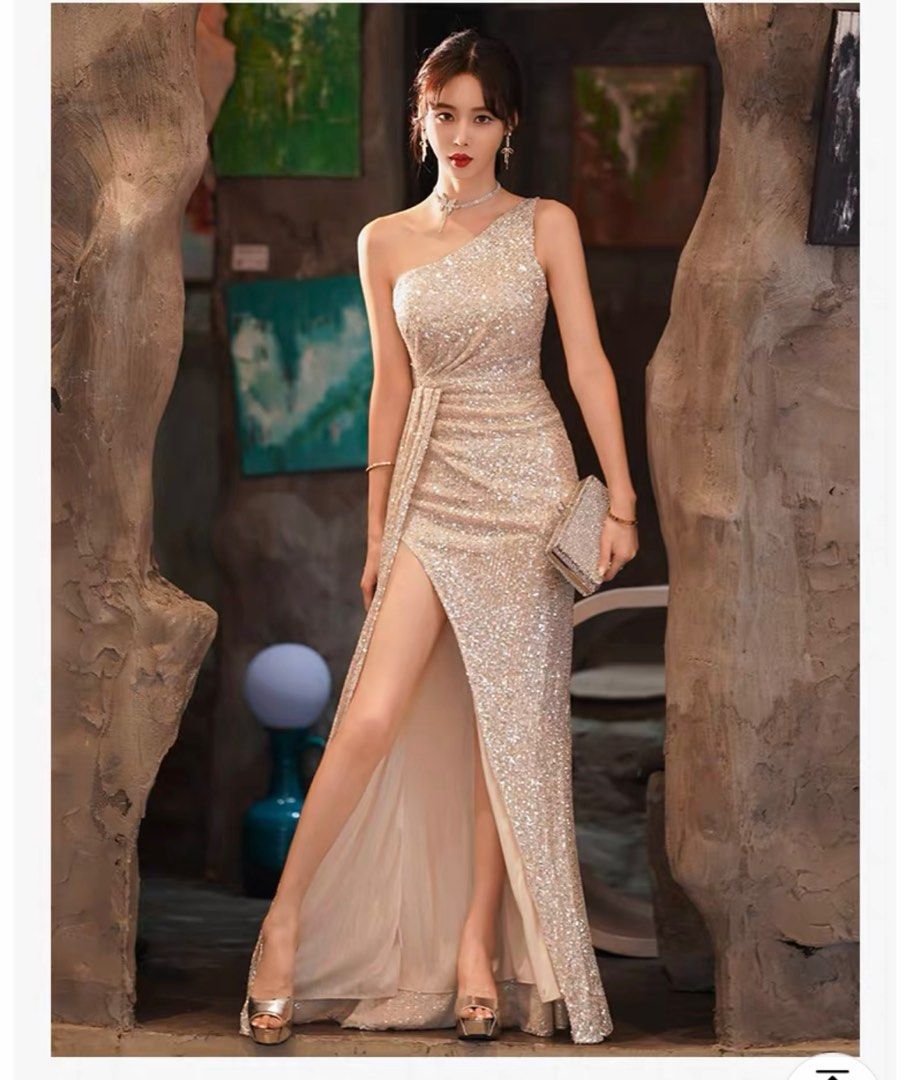 Champagne gold cheap evening gown