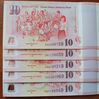 Singapore SG50 $10 commemorative notes 5pcs UNC