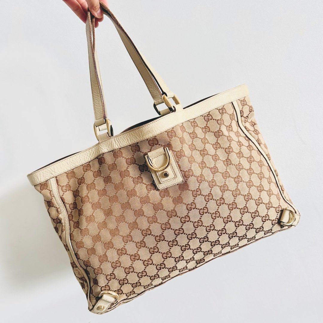 STEAL Gucci Abbey Beige White GHW GG Monogram Logo Shopper