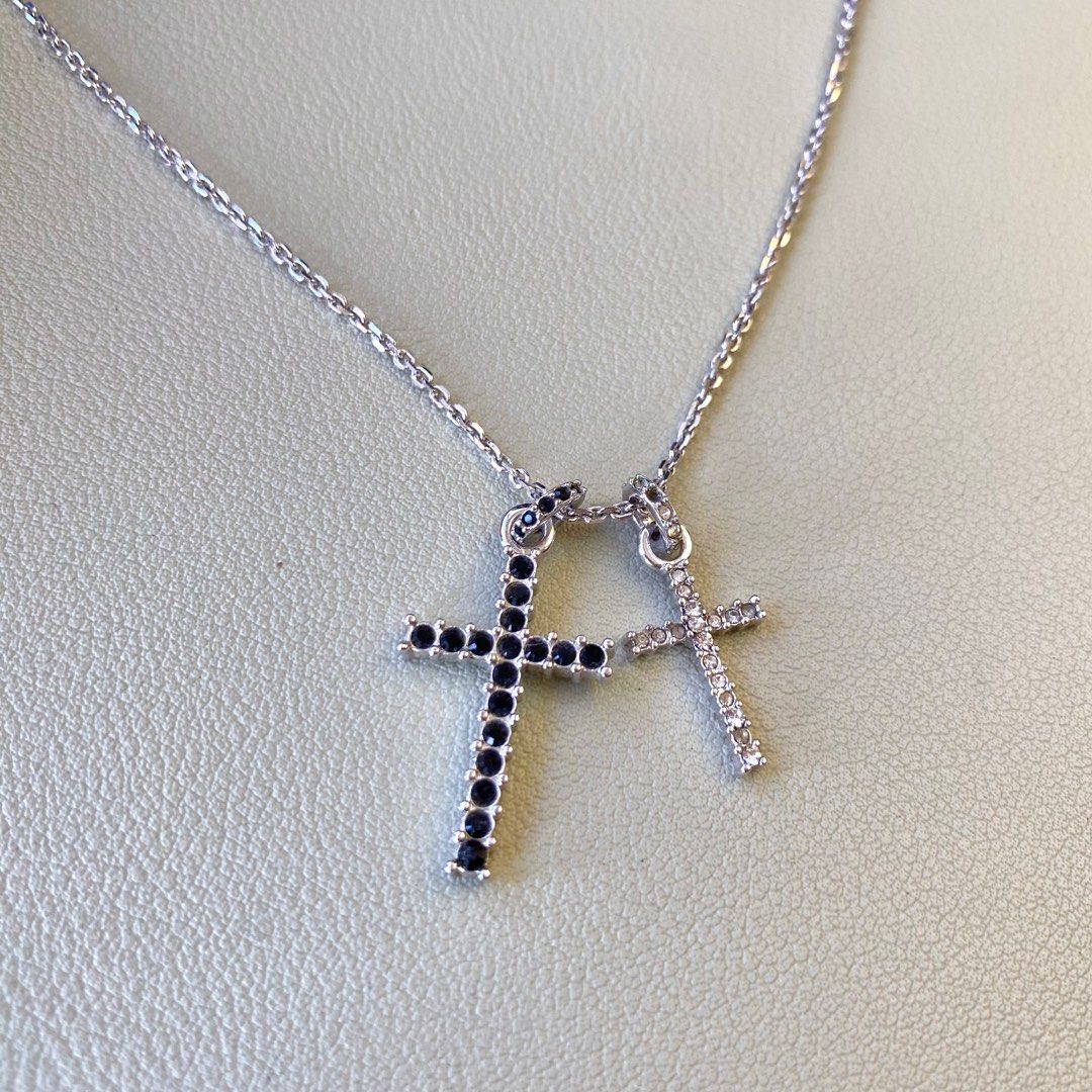 Swarovski double cross pendant necklace