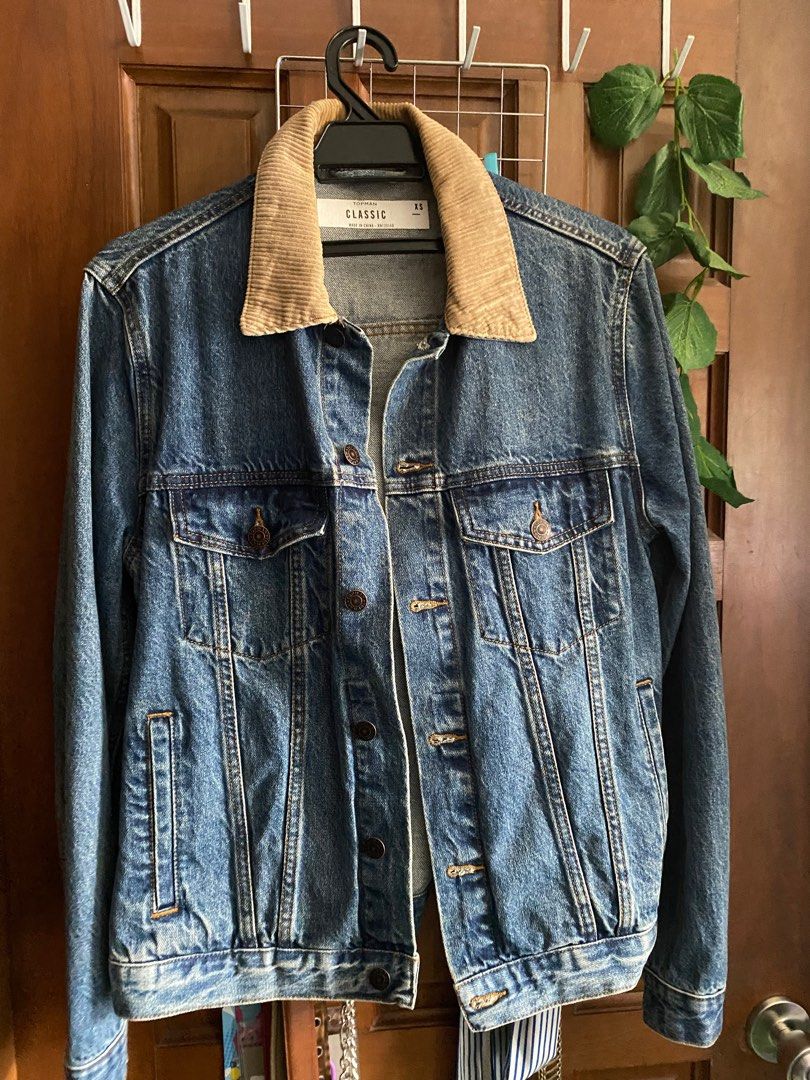 Topman blue washed denim corduroy jacket Men s Fashion Coats Jackets and Outerwear on Carousell