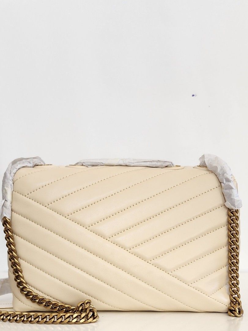 TORY BURCH Kira Chevron Small Convertible Shoulder Bag Dusty Almond, Barang  Mewah, Tas & Dompet di Carousell