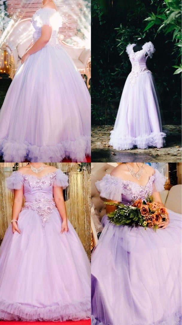 Purple Ball Gown Sequins Off the Shoulder Prom Dress