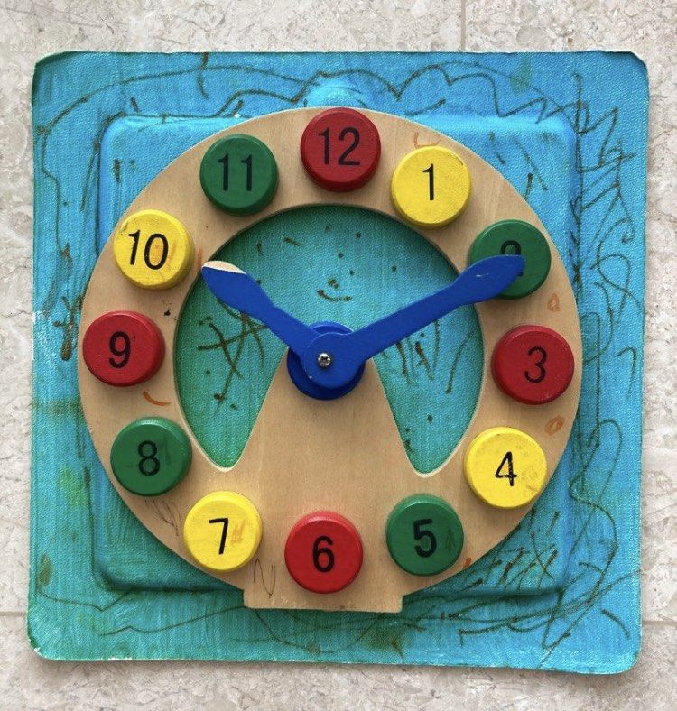 Wooden Toy Clock, Hobbies & Toys, Toys & Games on Carousell