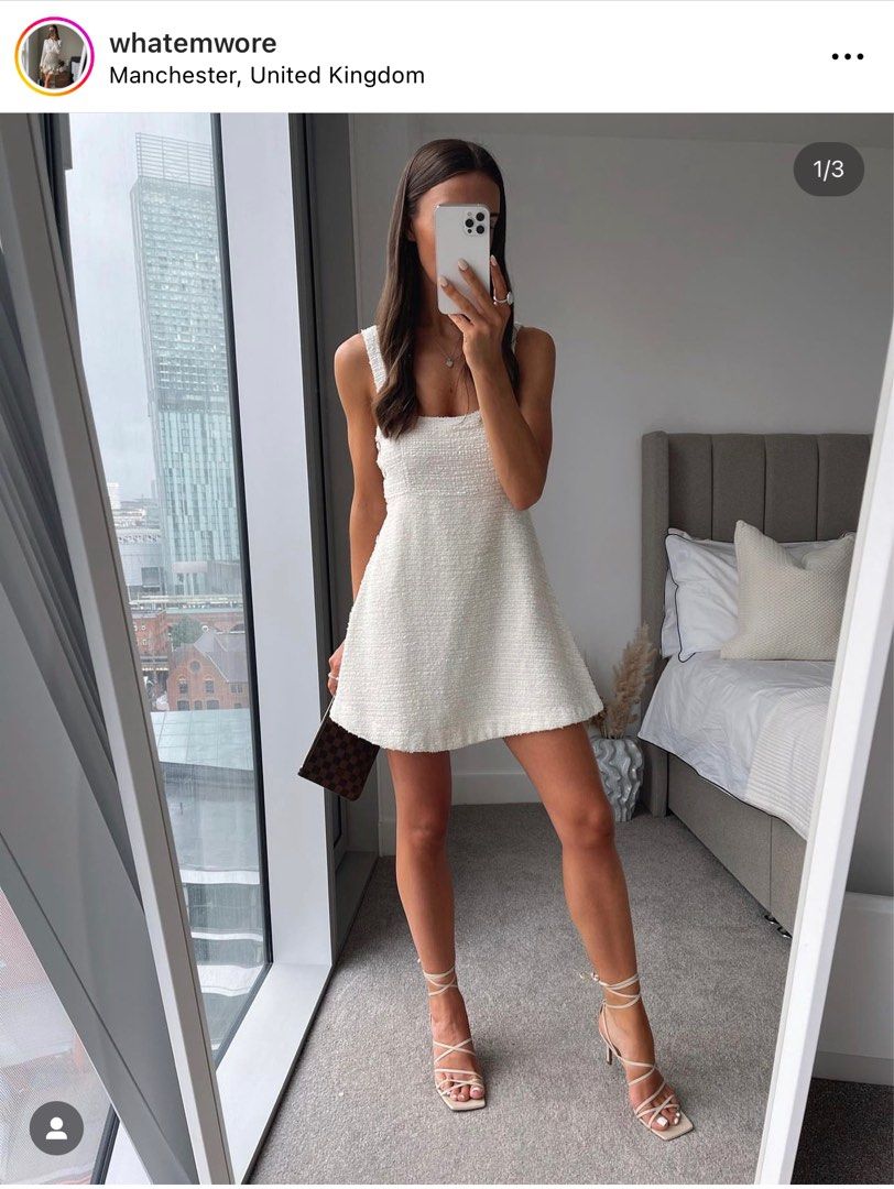 Zara Ecru Tweed Dress w Side Buttons S Women s Fashion Dresses