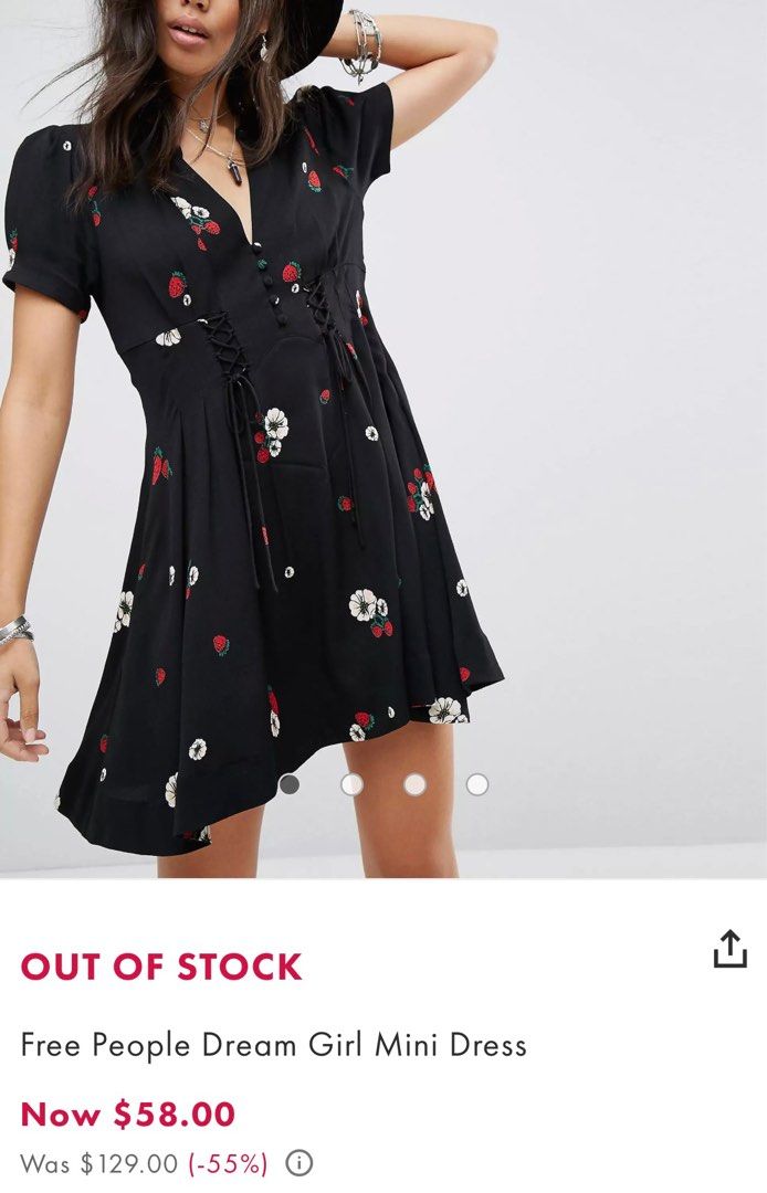 Free People Dream Girl Strawberry Mini Dress Black Runched Branded Fesyen Wanita Pakaian Wanita Gaun Rok di Carousell