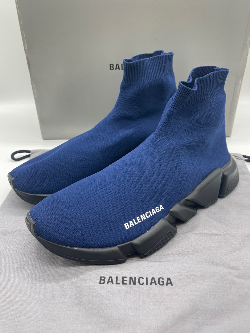 Speed cloth high trainers Balenciaga Blue size 45 EU in Fabric  21656638