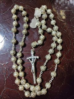 Vintage Pope John Paul II Big silver  rose rosary