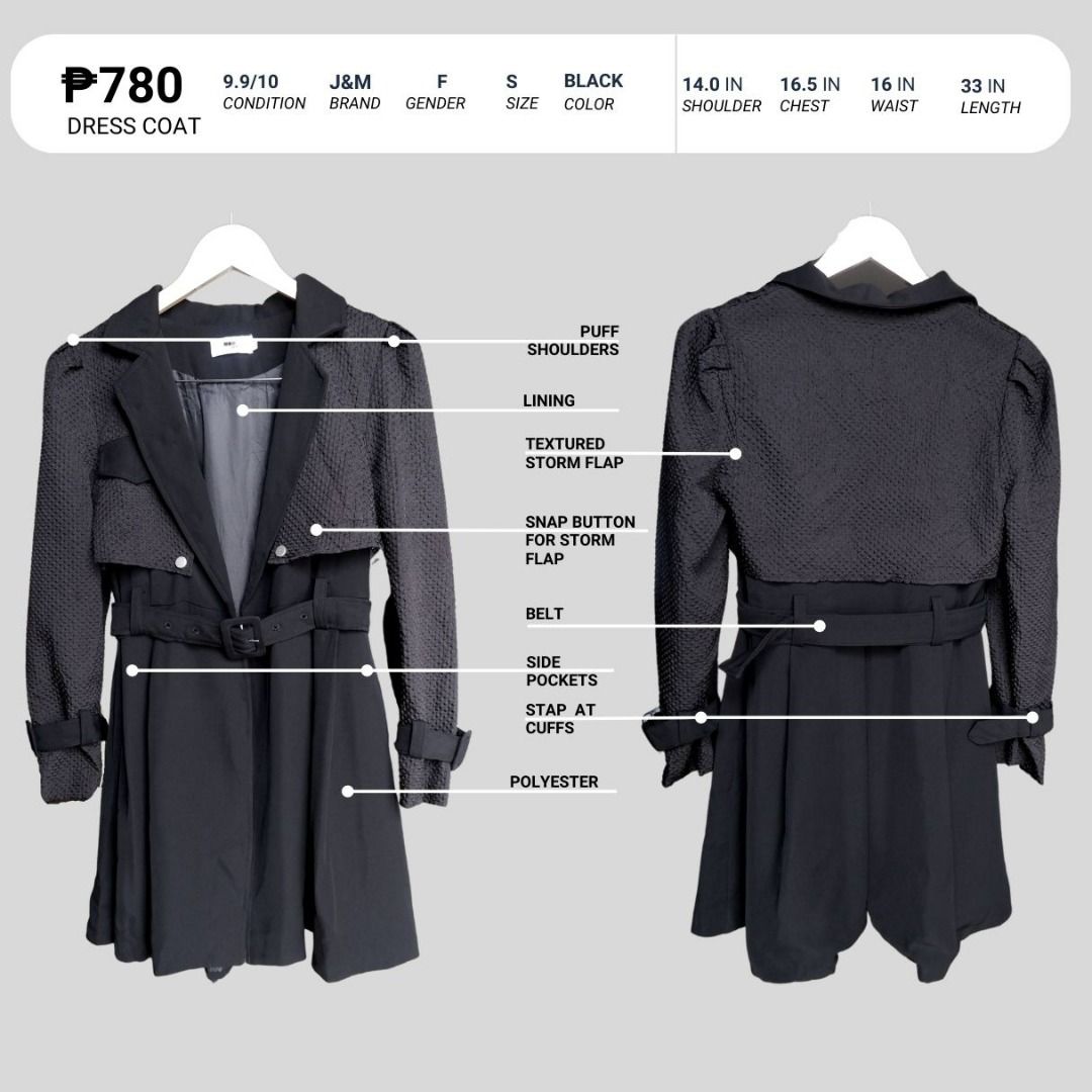 Black Textured Storm Flap Dress Coat on Carousell